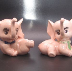 Elephant Figurines Collectibles Porcelain Vintage Set of 2 Pink Ring Holder